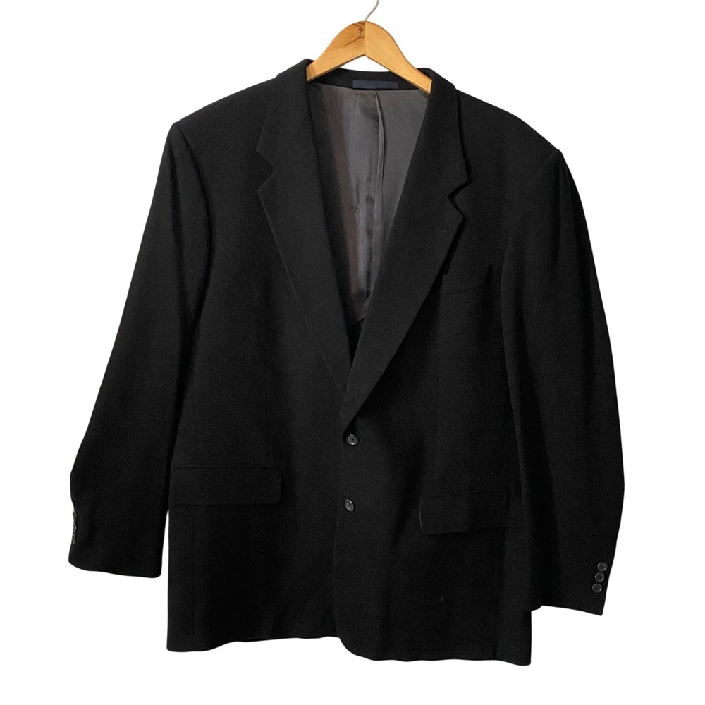 Tallia Uomo Mens Black 100% Pure Wool Two Button Blazer Sport Coat Jacket Sz 49R